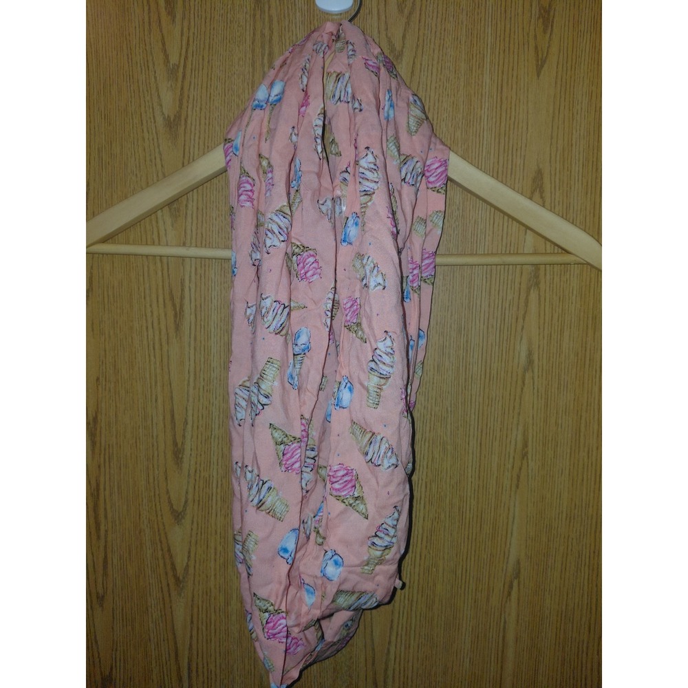 No Boundaries Pink Ice Cream Cone Print Infinity Scarf Womens Lightweight Loop